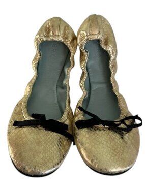 Aera Brigitte Flat Ballet Womens 42 US 12 Gold Python Vegan Ballecore Italy NWOT